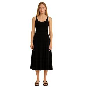 2/$30  Velvet by Graham Spencer Grace Satin Midi Skirt Black Medium #A0518 TRB3